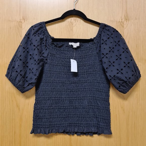 LOFT Tops - LOFT NWT Eyelet Smocked Puff Sleeve Top S